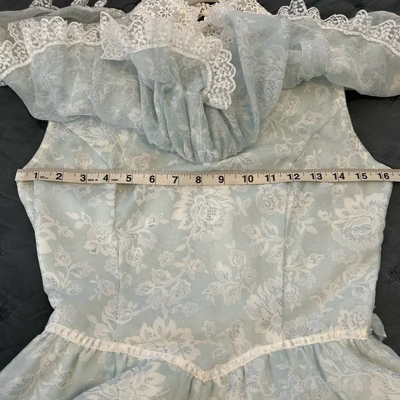 VTG Gunne Sax Jessica McClintock 70s Prairie Lace Prom Dress Pale Mint Size 7 - Picture 12 of 14